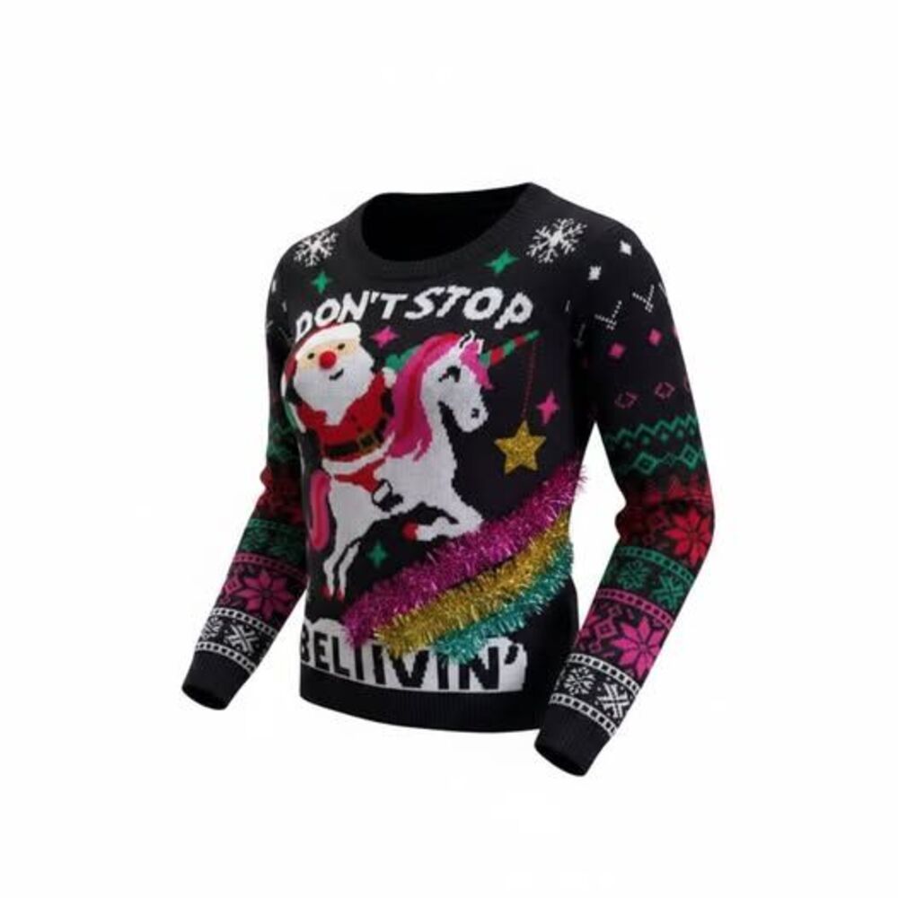 No Boundaries XL Ugly Christmas Sweater Don’t Stop Believin’
